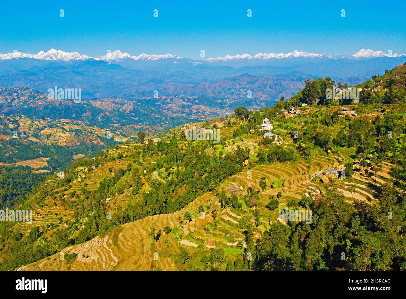 Nepal. Kathmandu valley. Himalayan view from Dhulikel city. Stock Photo