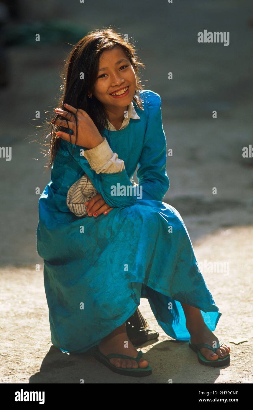 Nepal, Kathmandu valley, youg Newari girl. Stock Photo