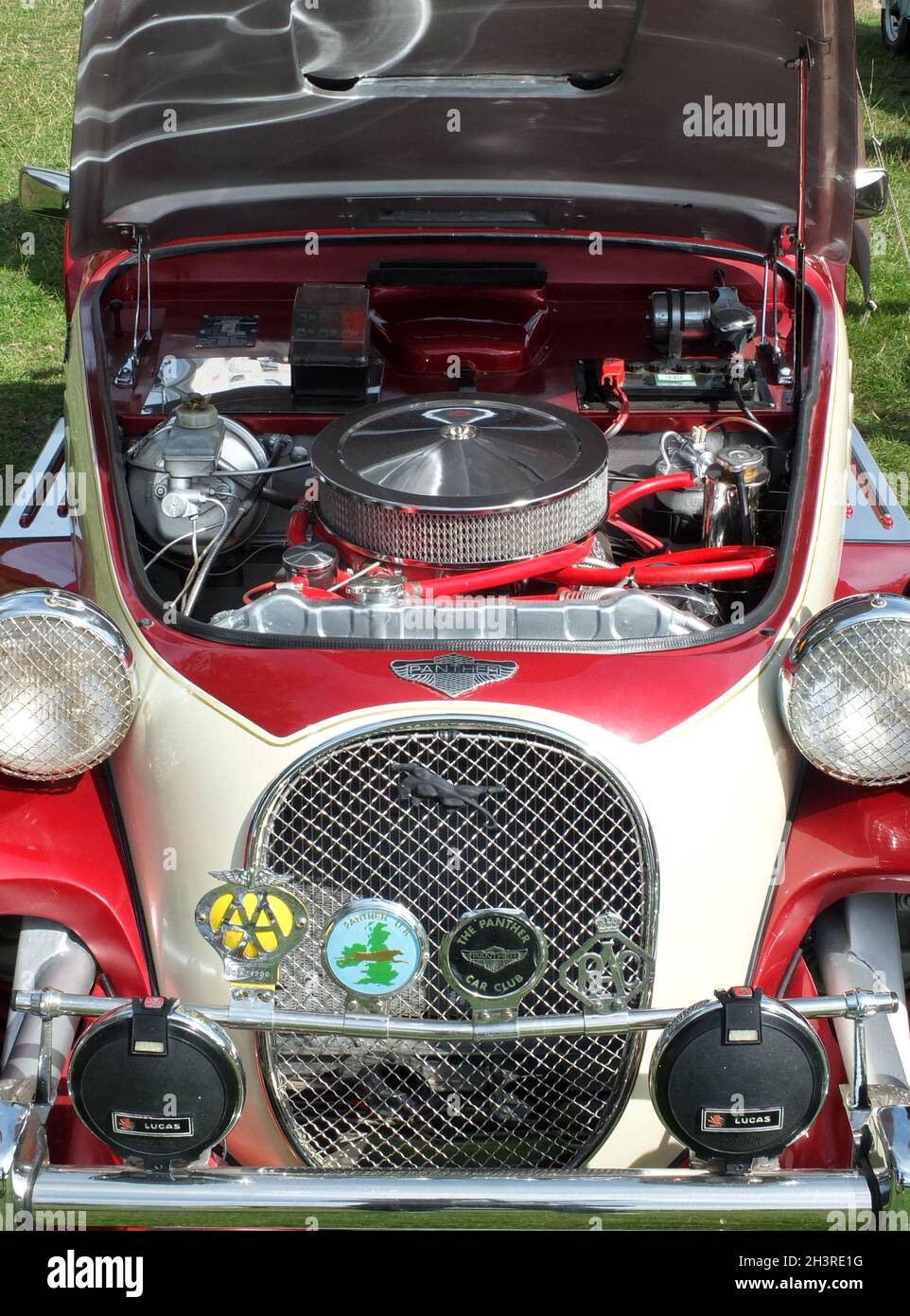Close up of the grille and engine of a classic british panther kallista touring car at hebden bridge vintage weekend Stock Photo
