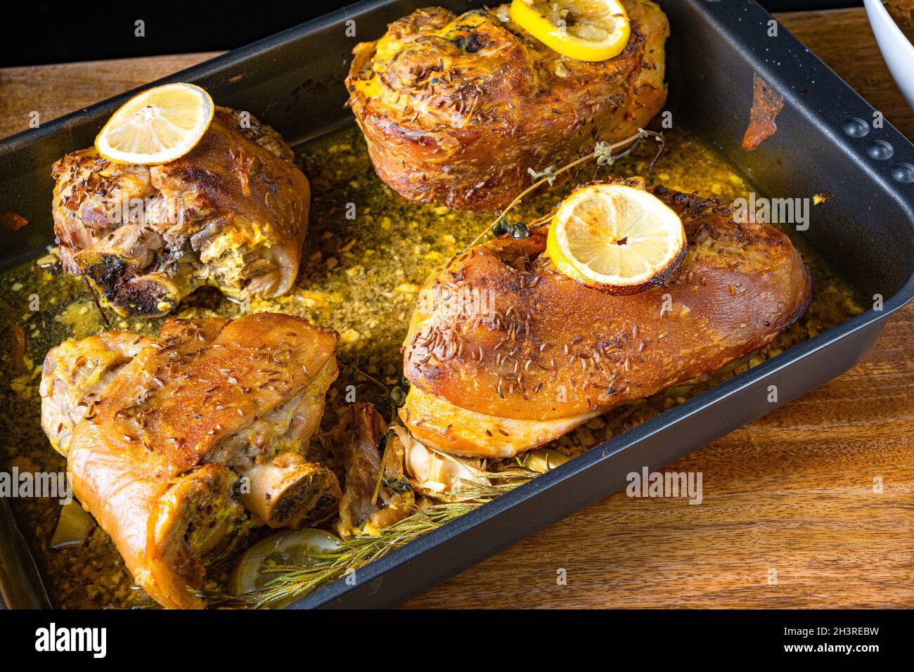 Crispy roasted pork knuckles from the oven Stock Photo Alamy