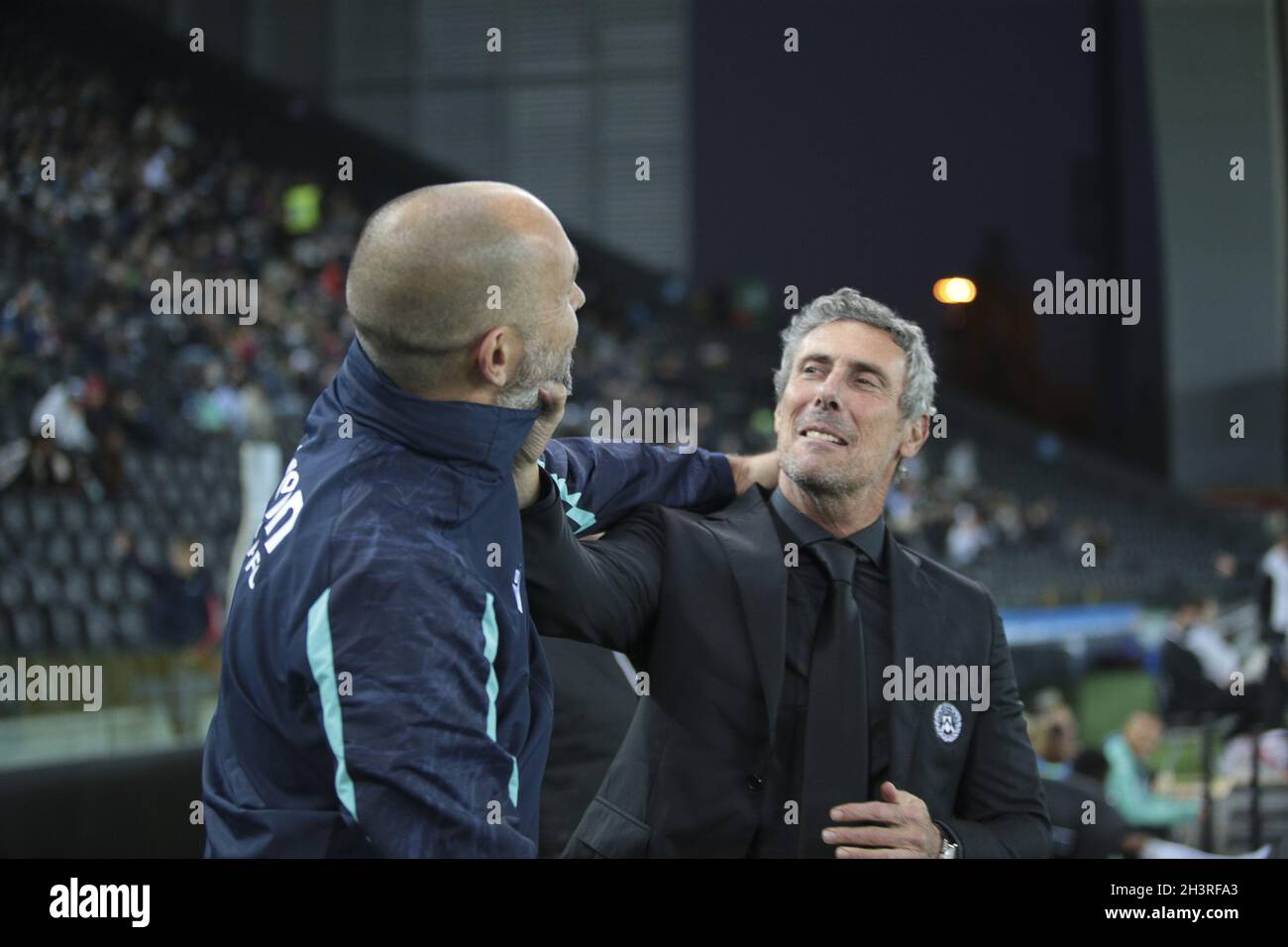 Udine, Italy. 27th Oct, 2021. Greetings between mister Igor Tudor -Verona and mister Luca Gotti - Udinese during Udinese Calcio vs Hellas Verona FC, italian soccer Serie A match in Udine, Italy, October 27 2021 Credit: Independent Photo Agency/Alamy Live News Stock Photo