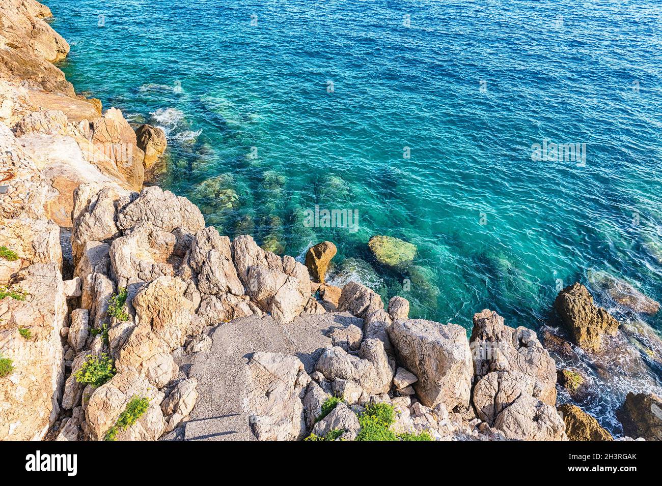 The scenic coastline of the French Riviera on the waterfront of Nice