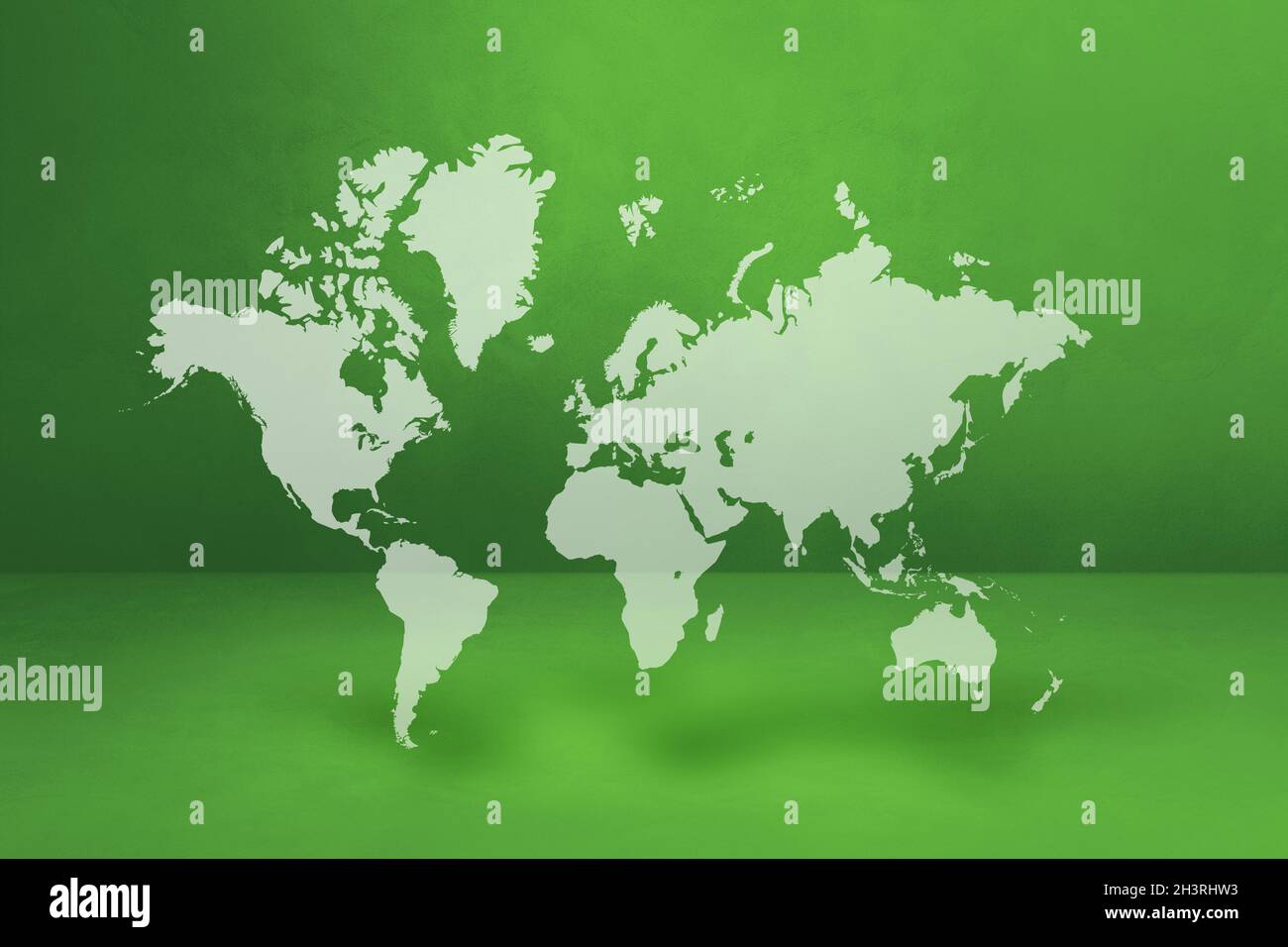 World map on green wall background. 3D illustration Stock Photo - Alamy