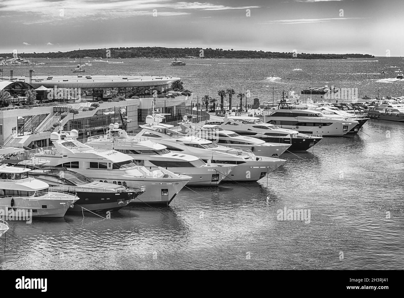 View over luxury yachts of Vieux Port in Le Suquet district, city centre and old harbour of Cannes, Cote d'Azur, France Stock Photo