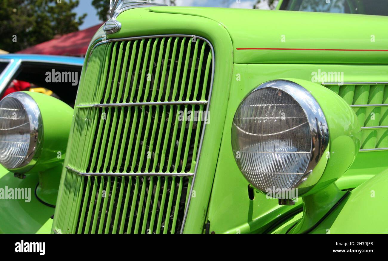 Vintage Hot Rod Car Close-up Bright Green Stock Photo