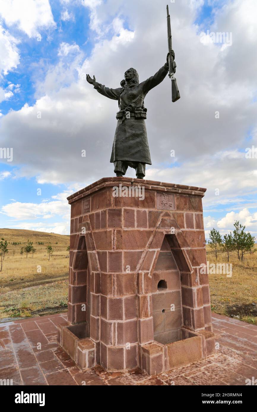 Statue of Nene Hatun in Erzurum, Turkey. Nene Hatun is one of the important heroines in Turkish history. Stock Photo