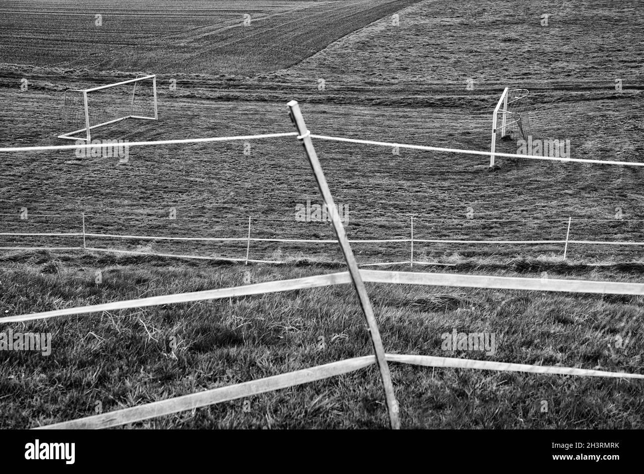 Rural  soccer ground, Wesertal, Gewissenruh, Weser Uplands, Weserbergland, Hesse, Germany Stock Photo