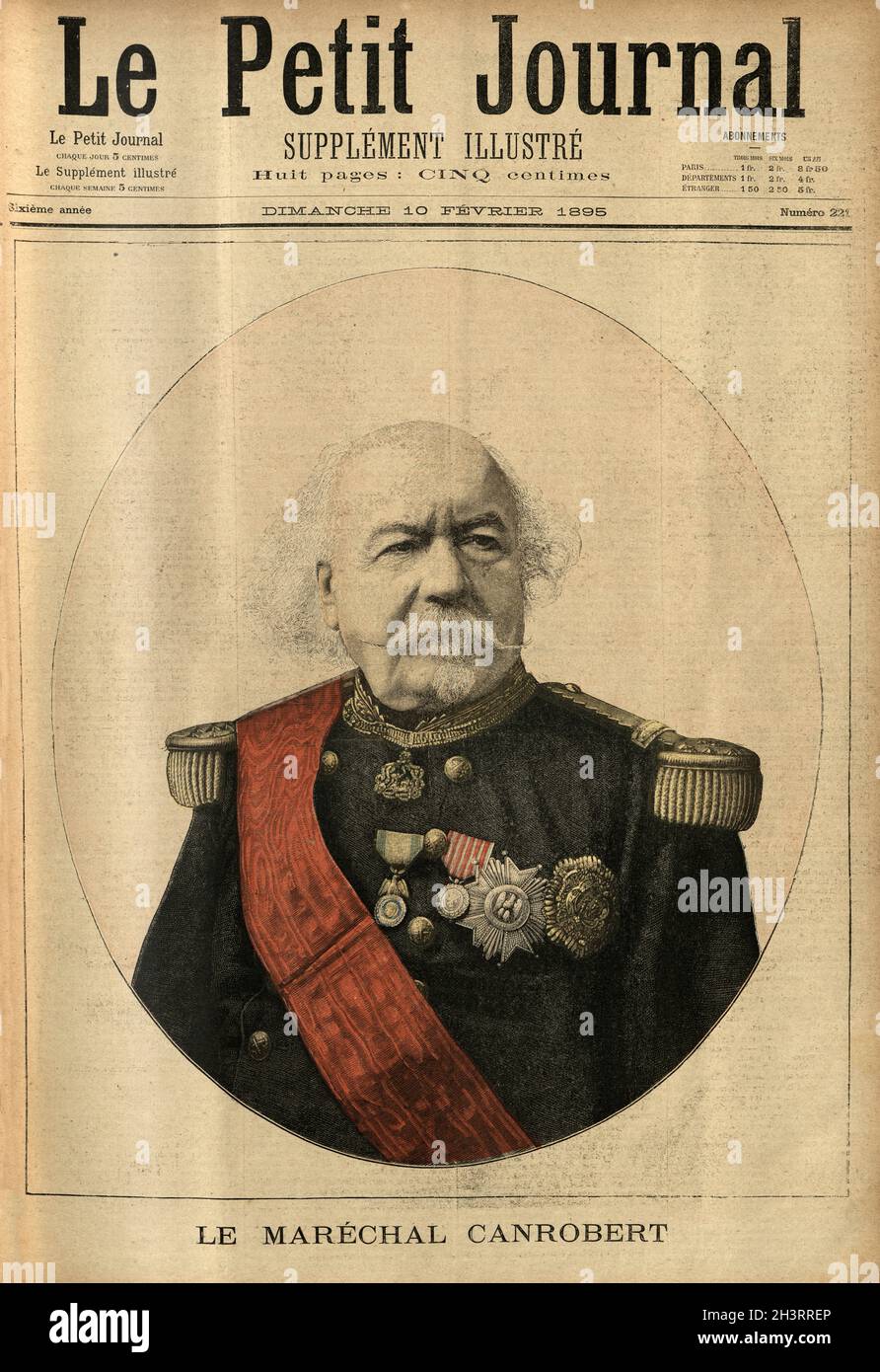 Vintage engraving of Marshal Francois Certain de Canrobert, a French Marshal. He demonstrated ability during the Second French Empire while participating in the Battle of Alma, the Battle of Magenta, the Battle of Solferino and the Battle of Gravelotte. Stock Photo