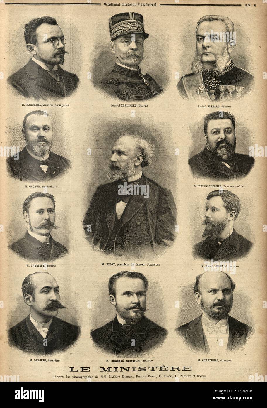 Vintage engraving of Ministers in the French Government of 1895 Stock Photo