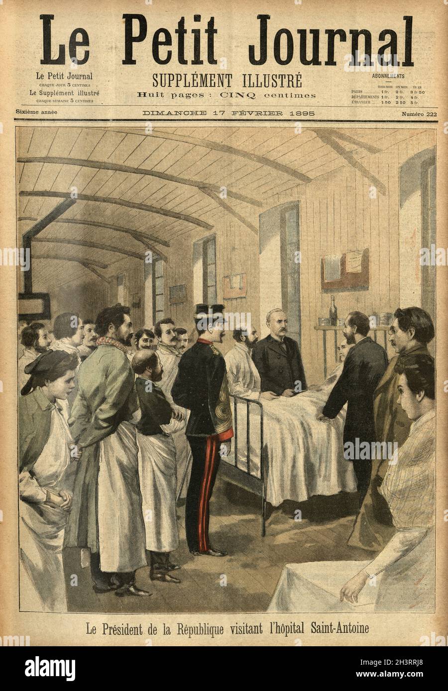 Vintage engraving of Felix Faure President of France visiting the sick in hospital, 1895 Stock Photo