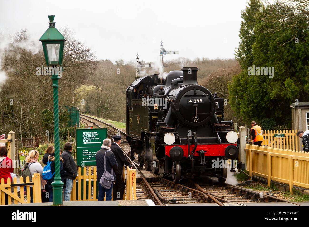 isle of Wight steam railway 2019, featuring one of the line's Ivatt tank locomotives Stock Photo