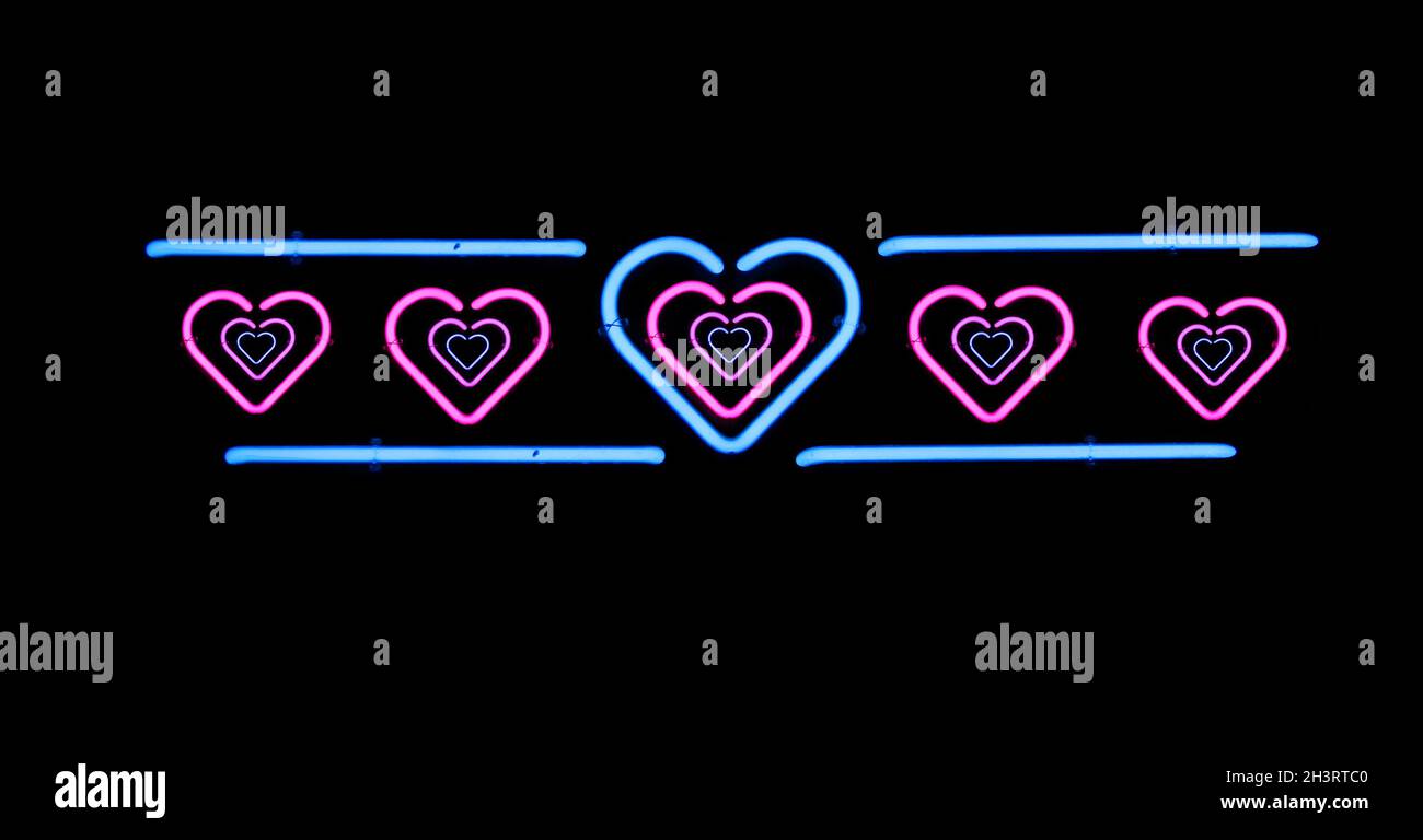 Neon Sign Vintage Neon Sign Pink Hearts Stock Photo