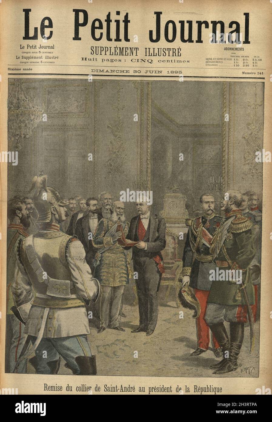 Remise du collier de Saint André au président de la république (Felix Faure). Presentation of the necklace of Saint André to the President of the Republic.  Le Petit Journal newspaper Stock Photo