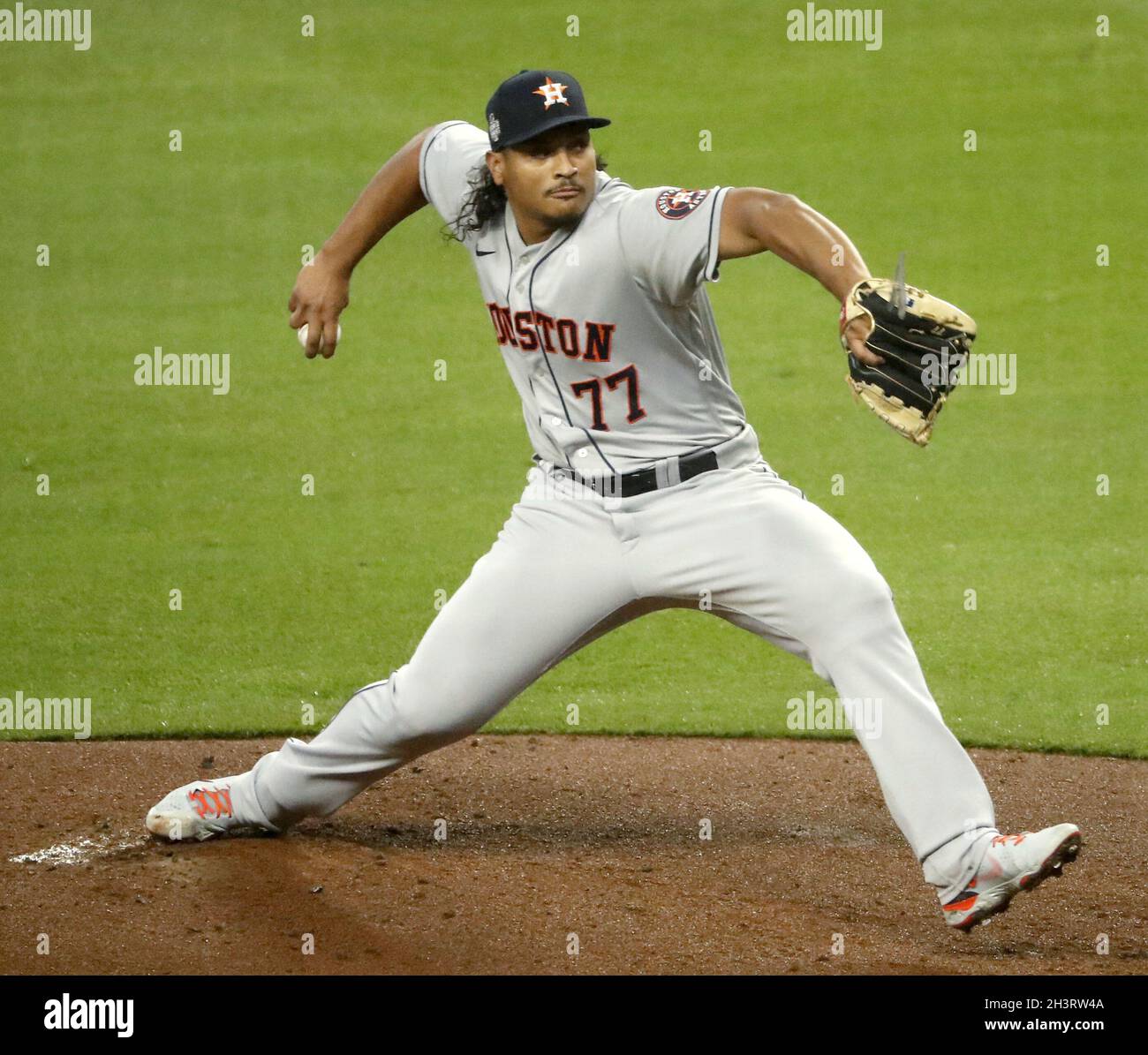 Atlanta, USA. 29th Oct, 2021. Ian Anderson of the Atlanta Braves pitches  against the Houston Astros in Game 3 of the World Series on Oct. 29, 2021,  at Truist Park in Atlanta,