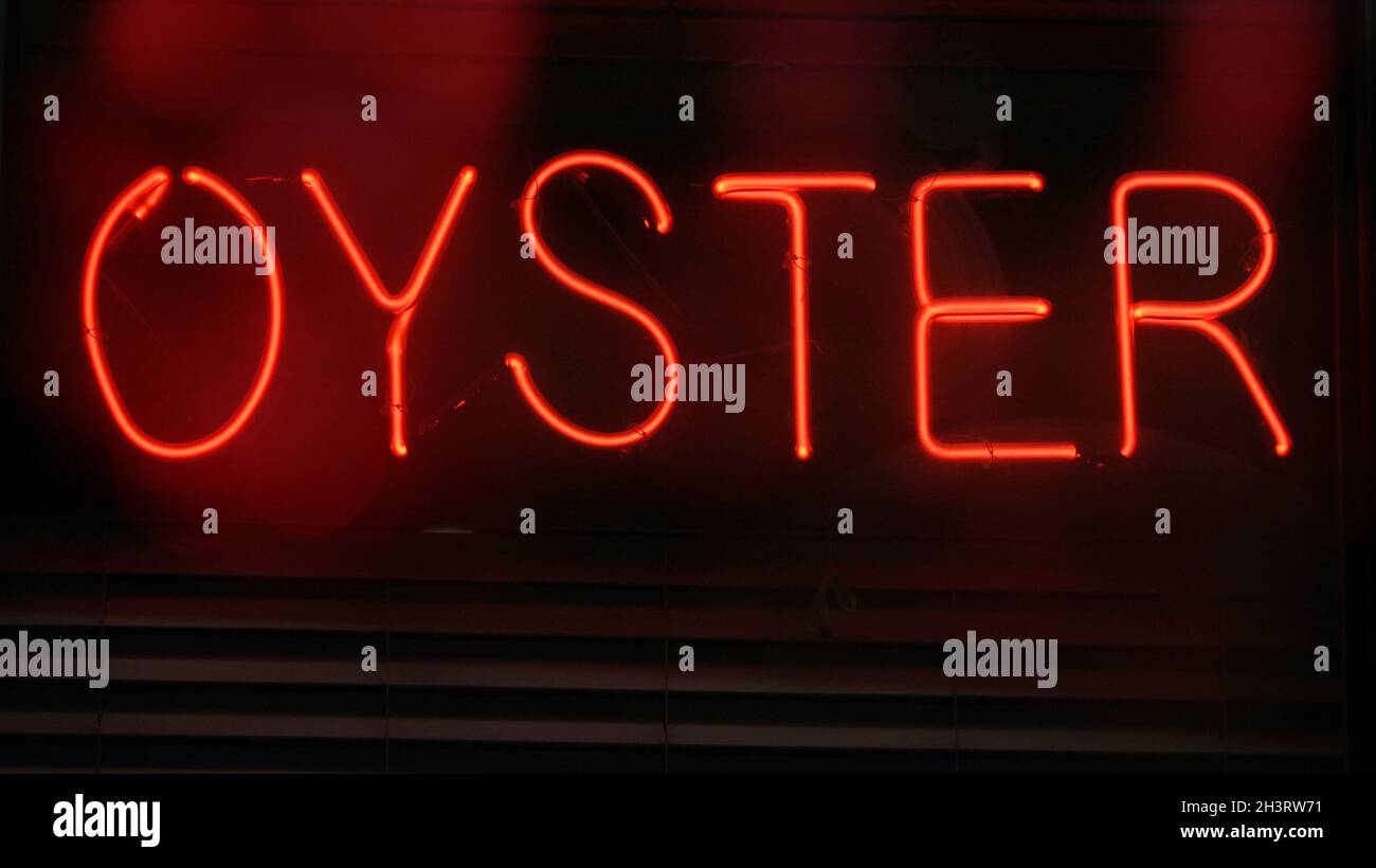 Photograph Composite Neon Seafood Restaurant Signs Oyster Stock Photo