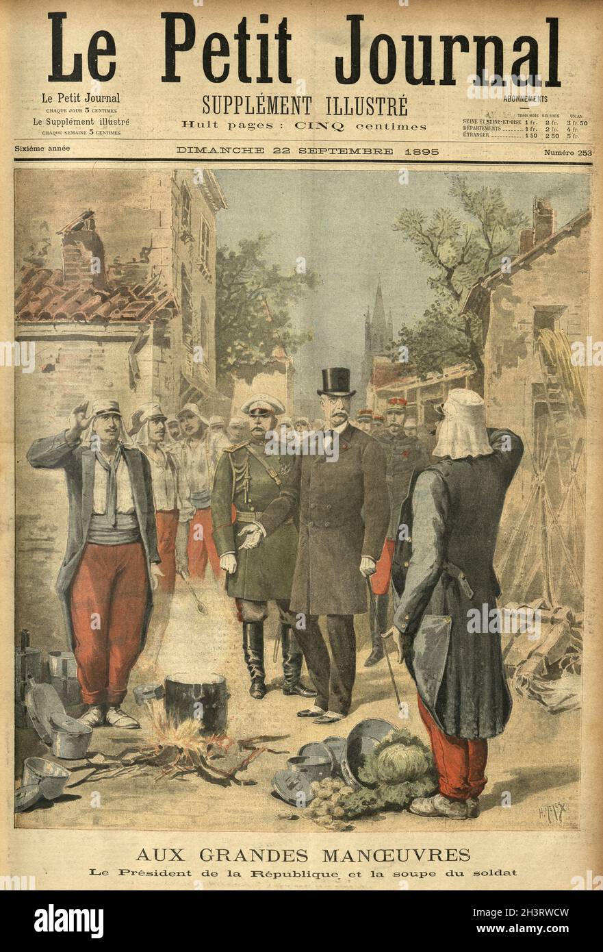 Felix Faure, President of France visiting soldiers on manoeuvres, 1895 Stock Photo