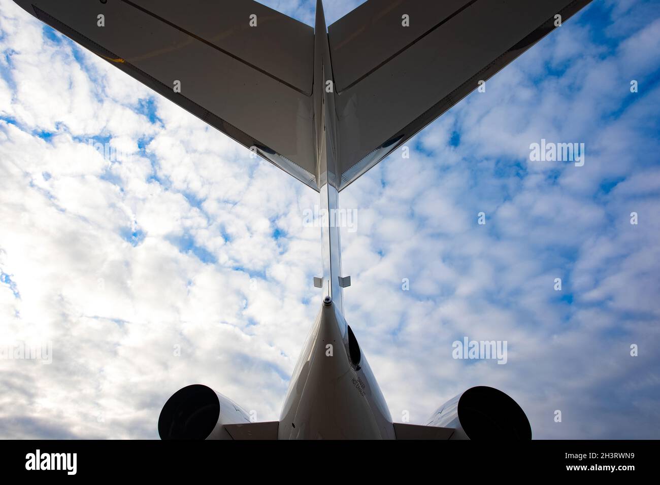 Close up of empennage of a twin engine private jet. Stock Photo