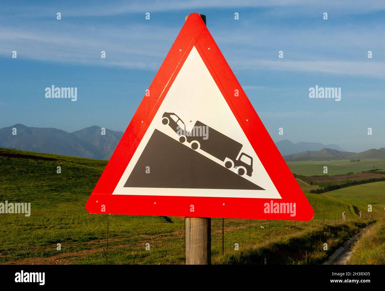 South Africa road signs - Warning sign - warning slow moving heavy vehicles ahead. Stock Photo