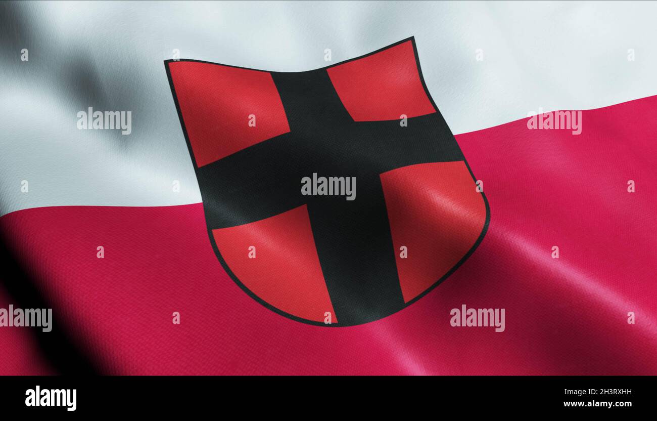 3D Illustration of a waving Poland city flag of Dabrowa Tarnowska Stock Photo