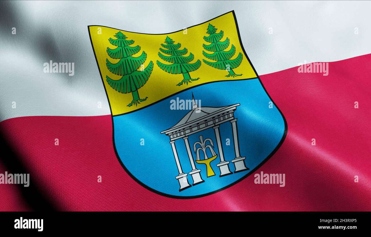 3D Illustration of a waving Poland city flag of Iwonicz Zdroj Stock Photo
