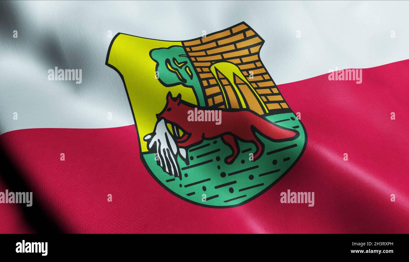 3D Illustration of a waving Poland city flag of Gorowo Ilaweckie Stock Photo