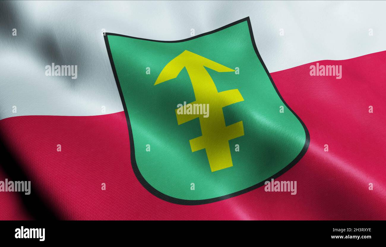3D Illustration of a waving Poland city flag of Krzyz Wielkopolski Stock Photo