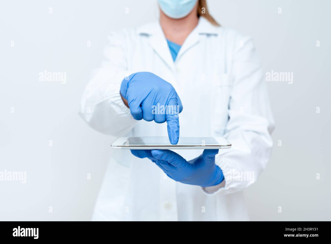 Demonstrating Medical Technology Presenting New Scientific Discovery Laboratory Presentations Science Discussions Wearing Occupa Stock Photo
