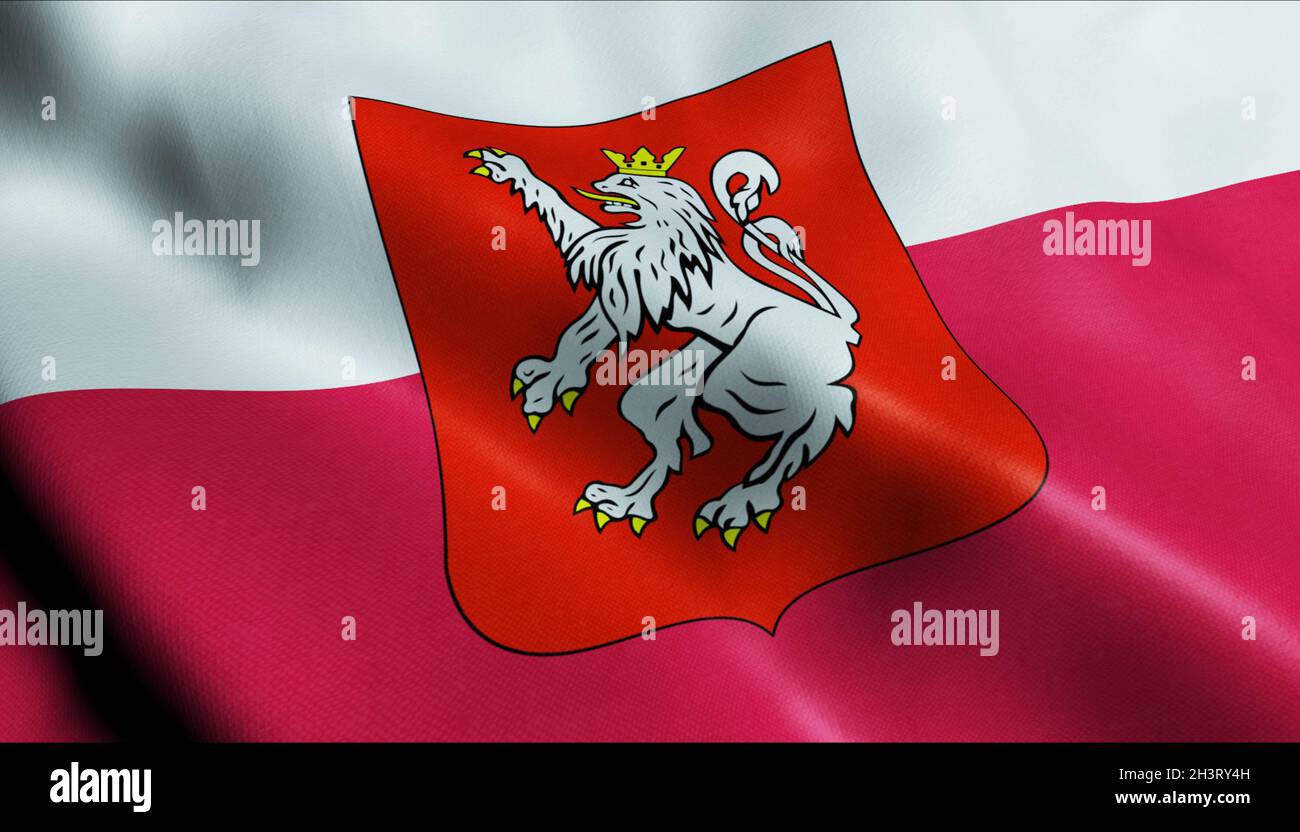 3D Illustration of a waving Poland city flag of Bystrzyca Klodzka Stock Photo