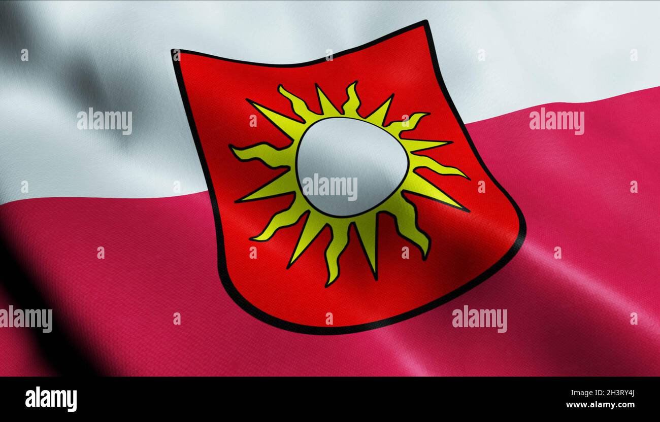 3D Illustration of a waving Poland city flag of Busko Zdroj Stock Photo