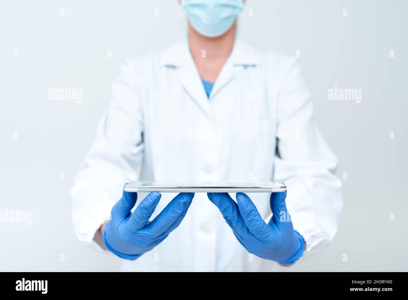 Demonstrating Medical Technology Presenting New Scientific Discovery Laboratory Presentations Science Discussions Wearing Occupa Stock Photo