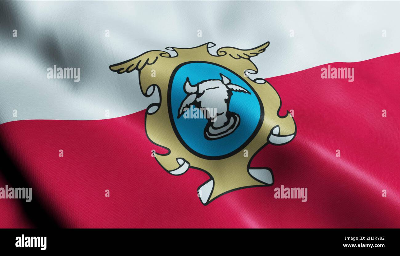 3D Illustration of a waving Poland city flag of Baranow Sandomierski Stock Photo