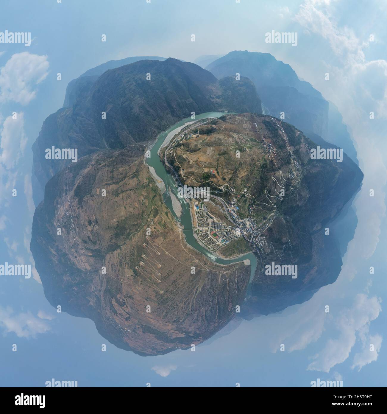 Little planet image of nujiang river landscape Stock Photo