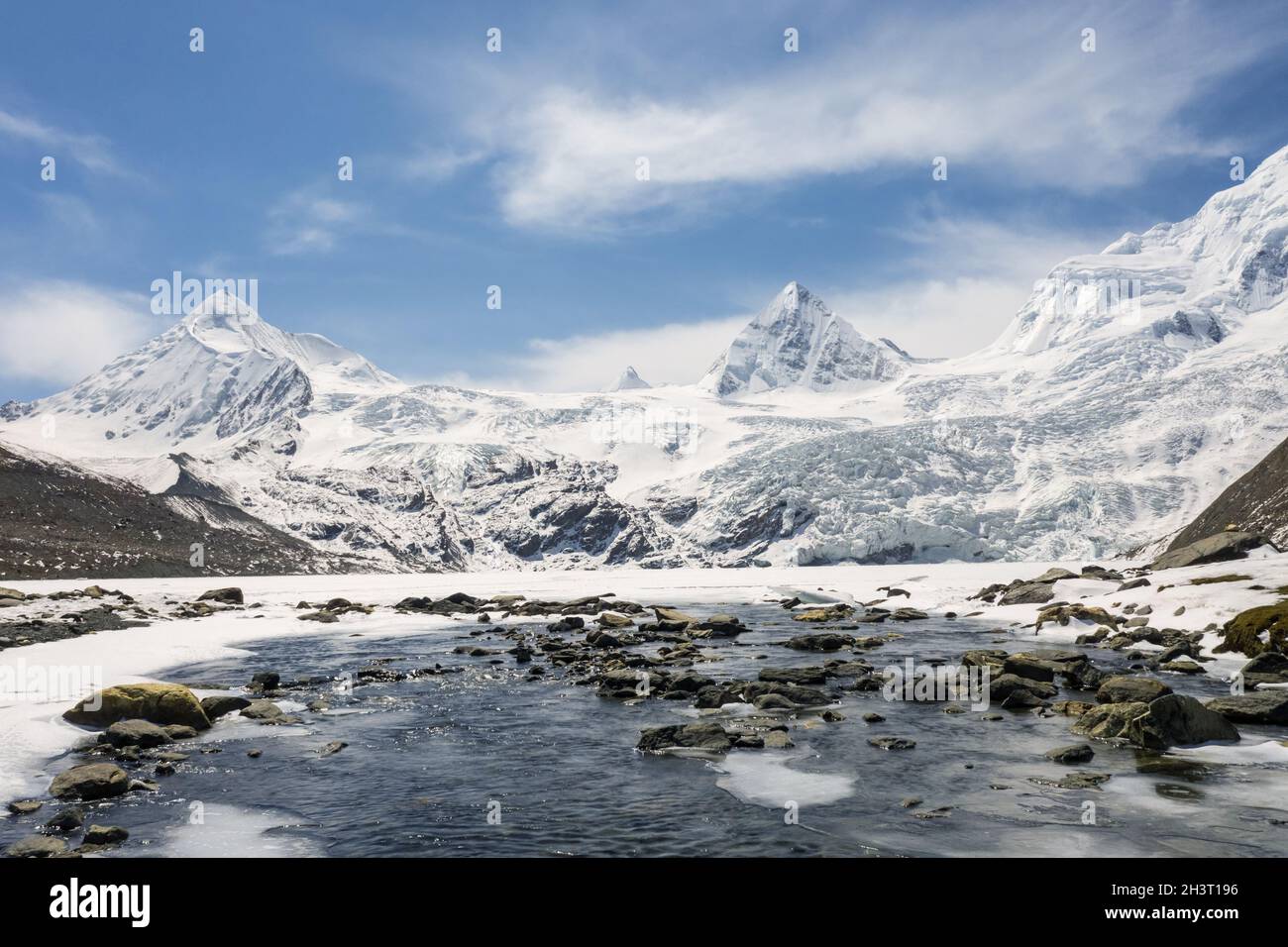 Snow mountain and glacial landscape Stock Photo