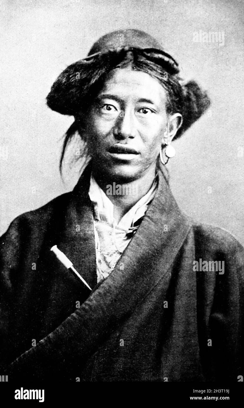 A Tibetan man in Darjeeling, India, Victorian period Stock Photo