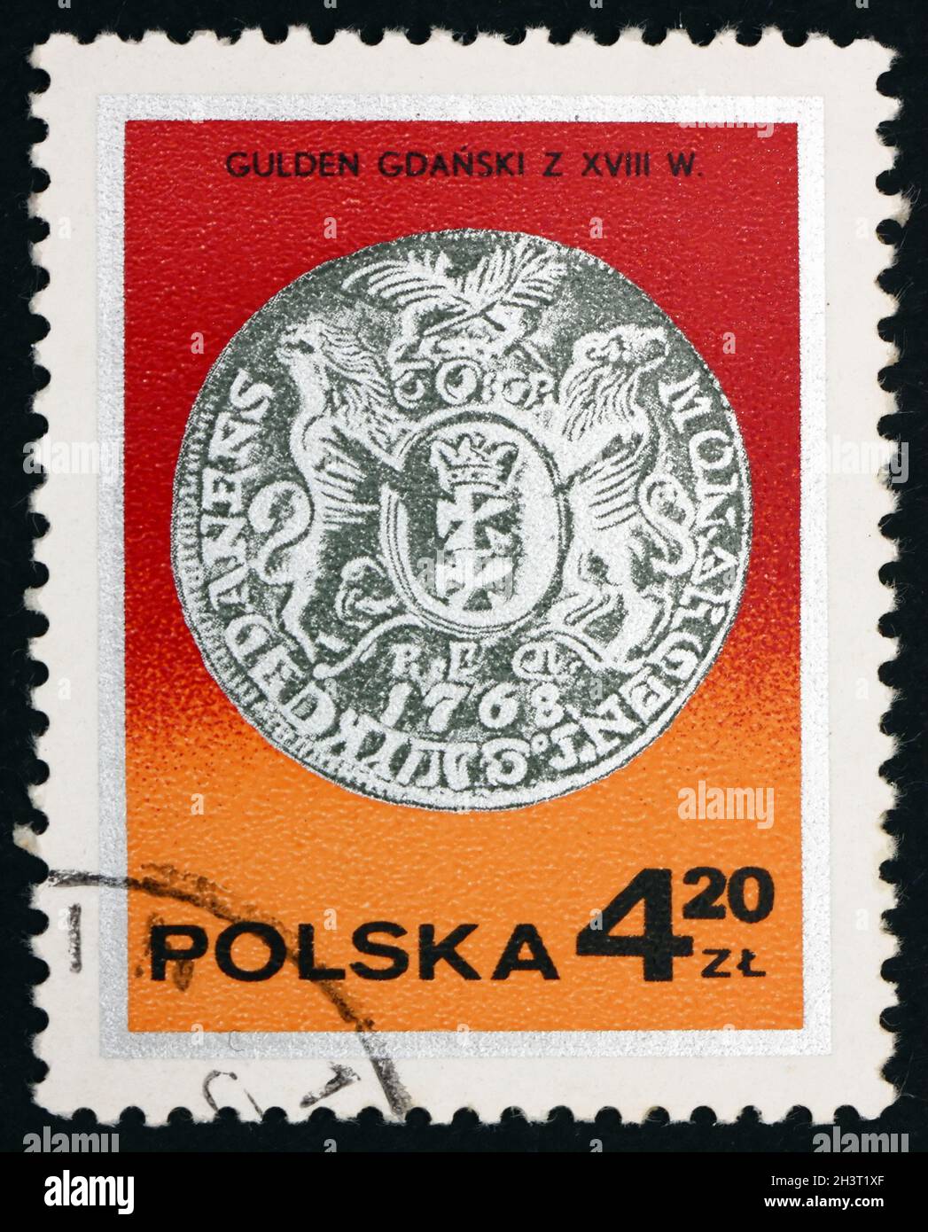 POLAND - CIRCA 1977: a stamp printed in Poland shows King Augustus III guilder, Gdansk, from 18th century, circa 1977 Stock Photo