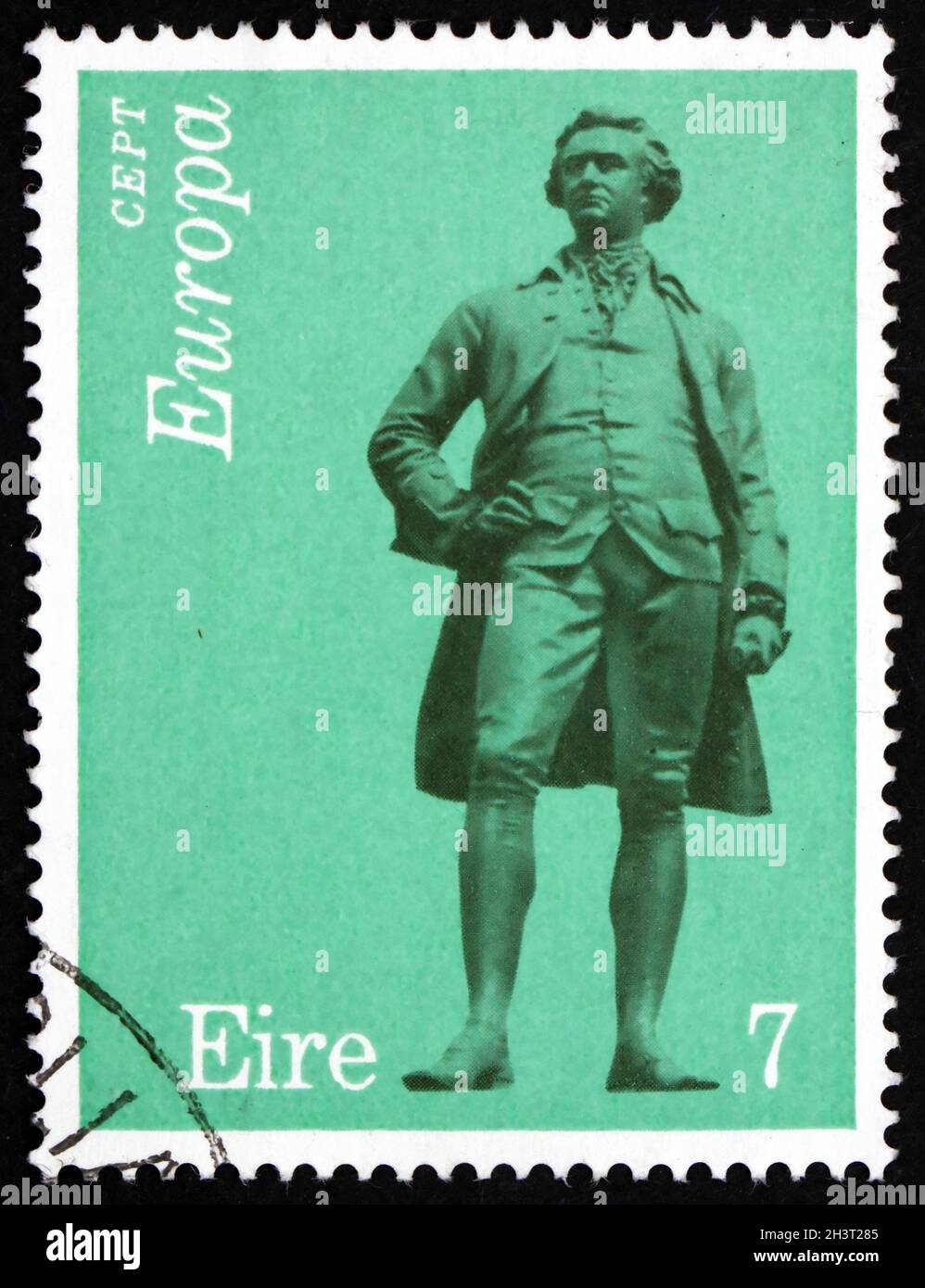 IRELAND - CIRCA 1974: a stamp printed in Ireland shows Edmund Burke, was an Anglo-Irish statesman and philosopher, statue by John Henry Foley, circa 1 Stock Photo