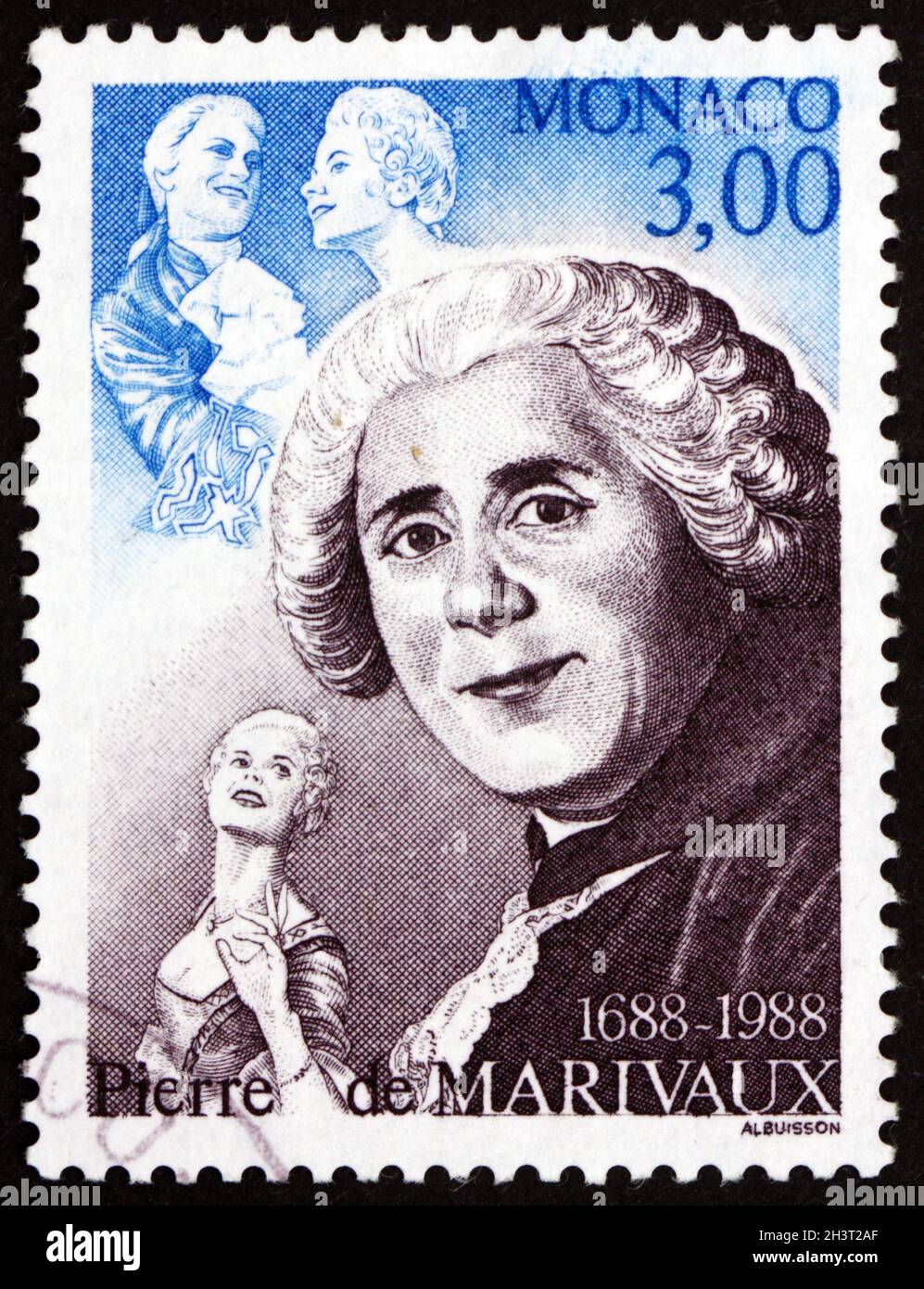 MONACO - CIRCA 1988: a stamp printed in Monaco shows Pierre Carlet de Chamblain de Marivaux (1688-1763), French playwright and novelist, circa 1988 Stock Photo