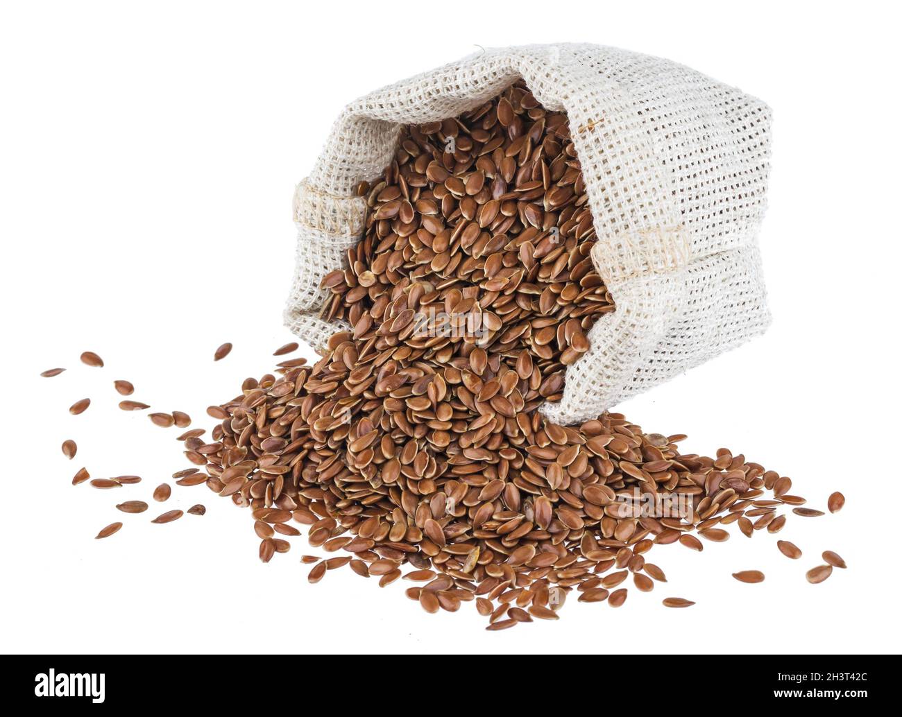 Flax seeds in burlap bag isolated on white background Stock Photo Alamy