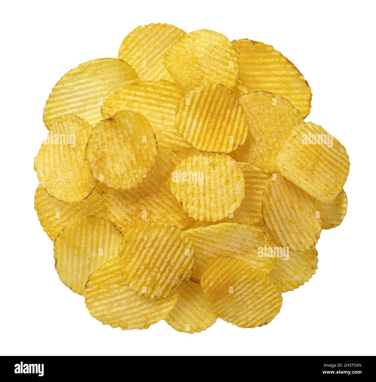 Ridged potato chips isolated on white background, top view Stock Photo