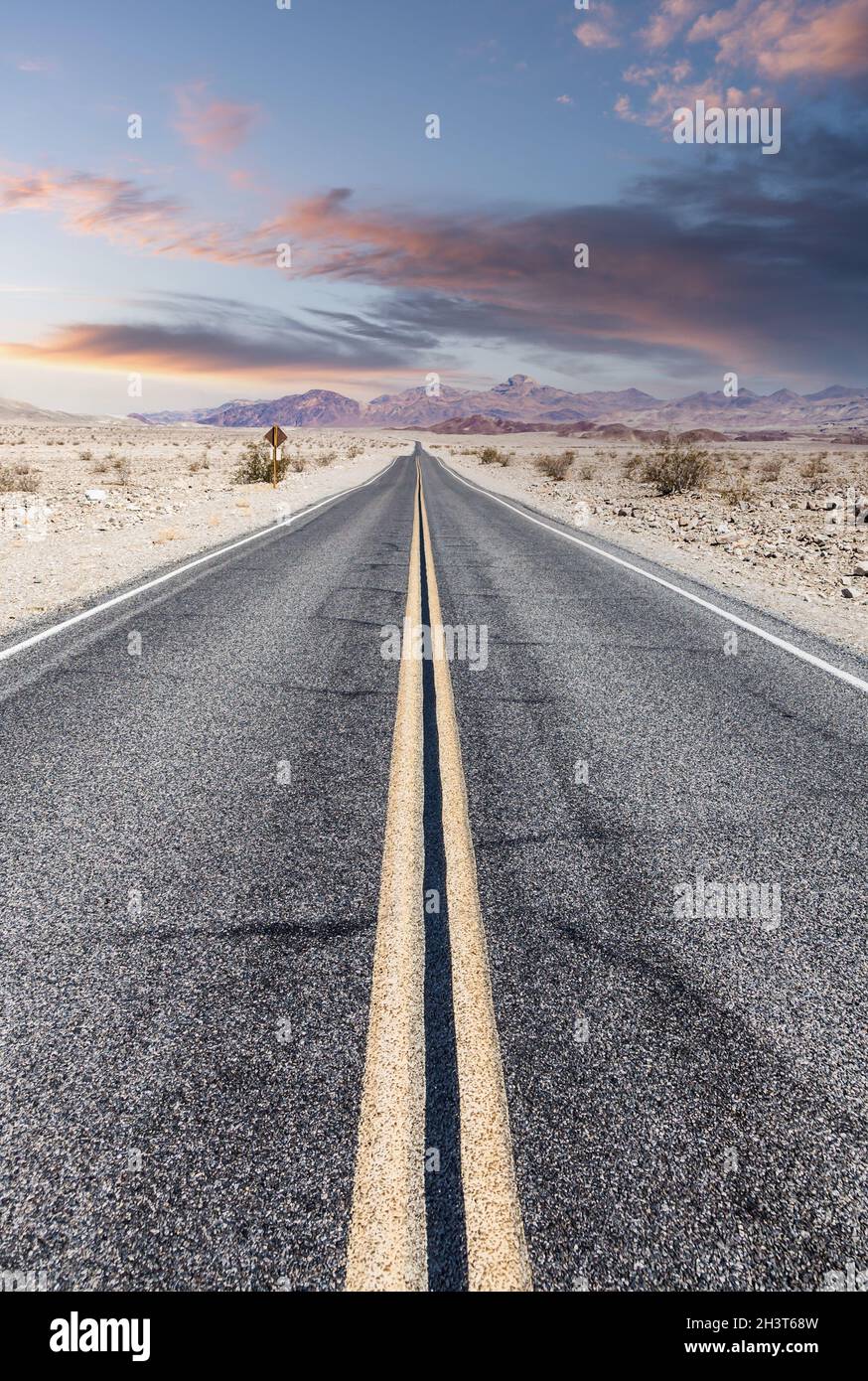 Route 66 in the desert with scenic sky. Classic vintage image with ...