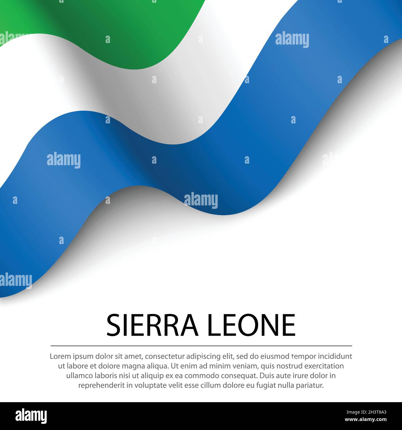Waving flag of Sierra Leone on white background. Banner or ribbon ...