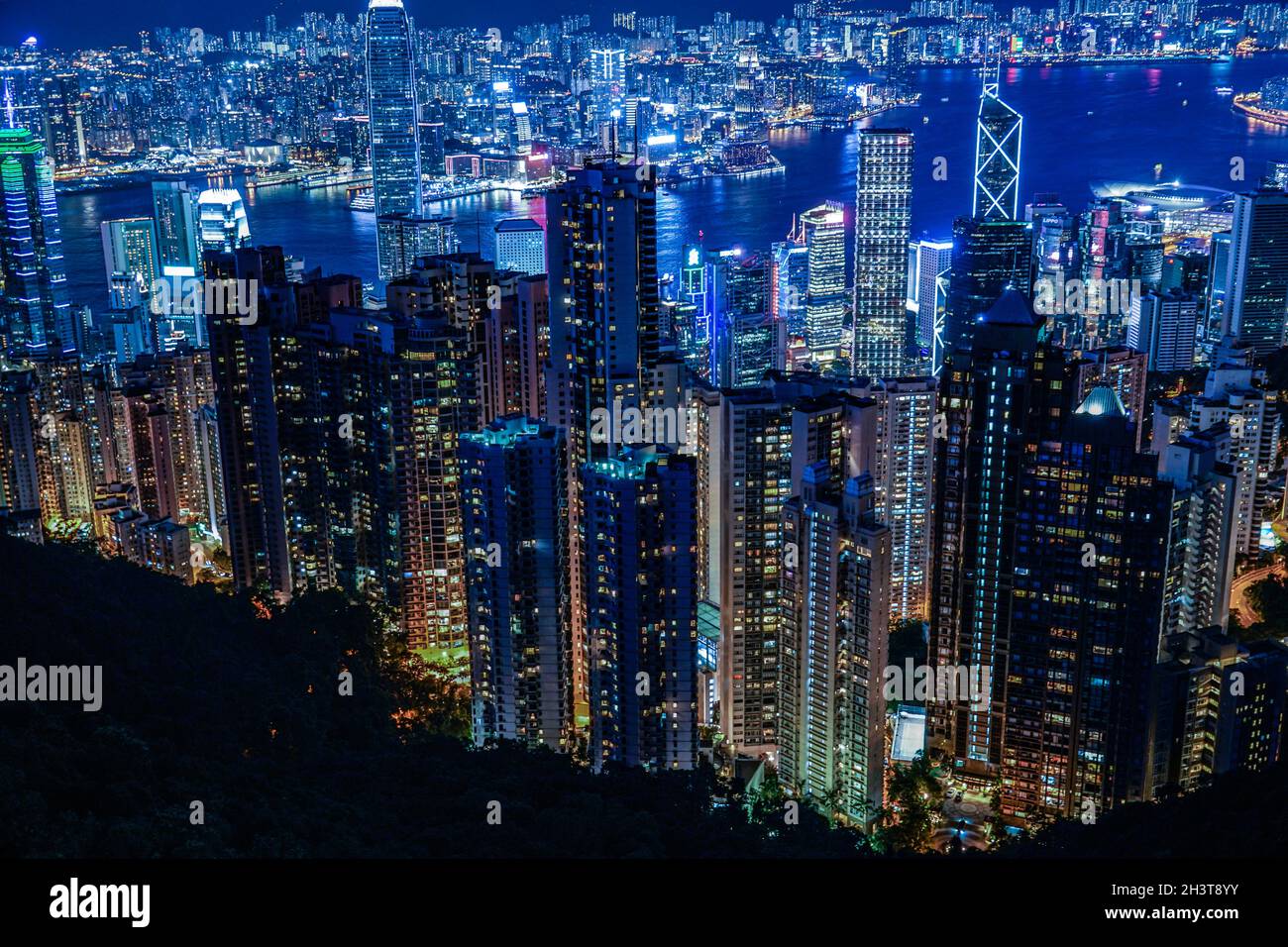 Hong Kong night view seen from Victoria Peak Stock Photo