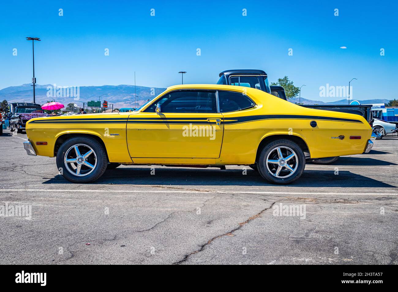Reno, NV - August 4, 2021: 1973 Plymouth Duster Coupe at a local car show. Stock Photo