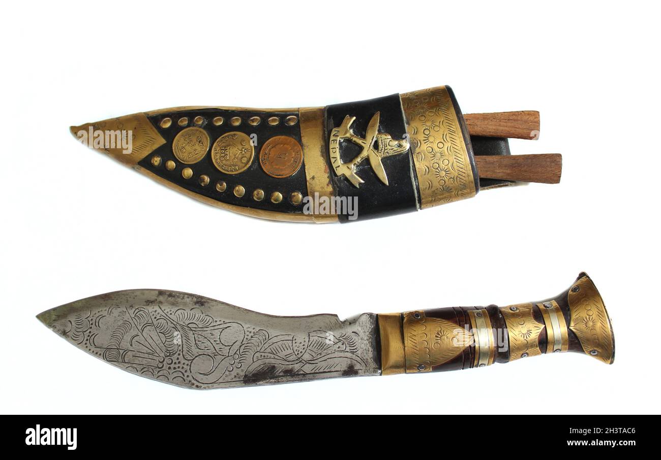 Antique Knife From Nepal on White Background Stock Photo