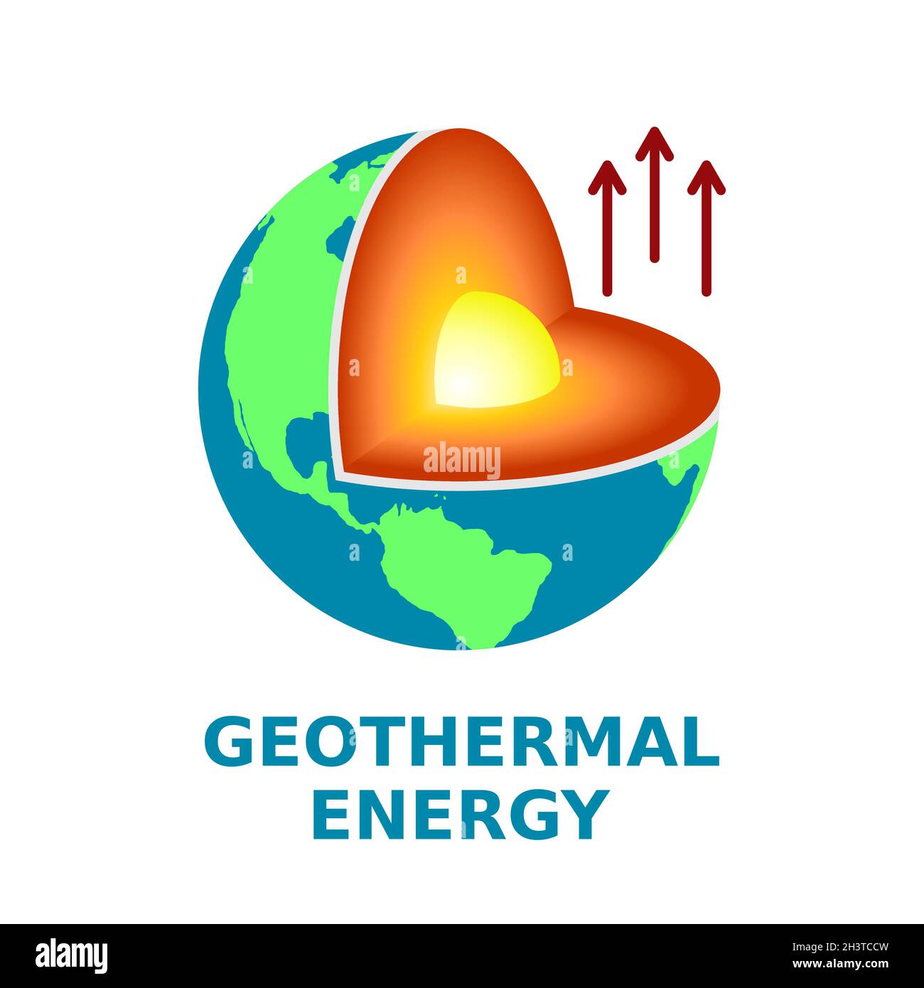 Geothermal energy color icon. Earth cross section with rays of thermal