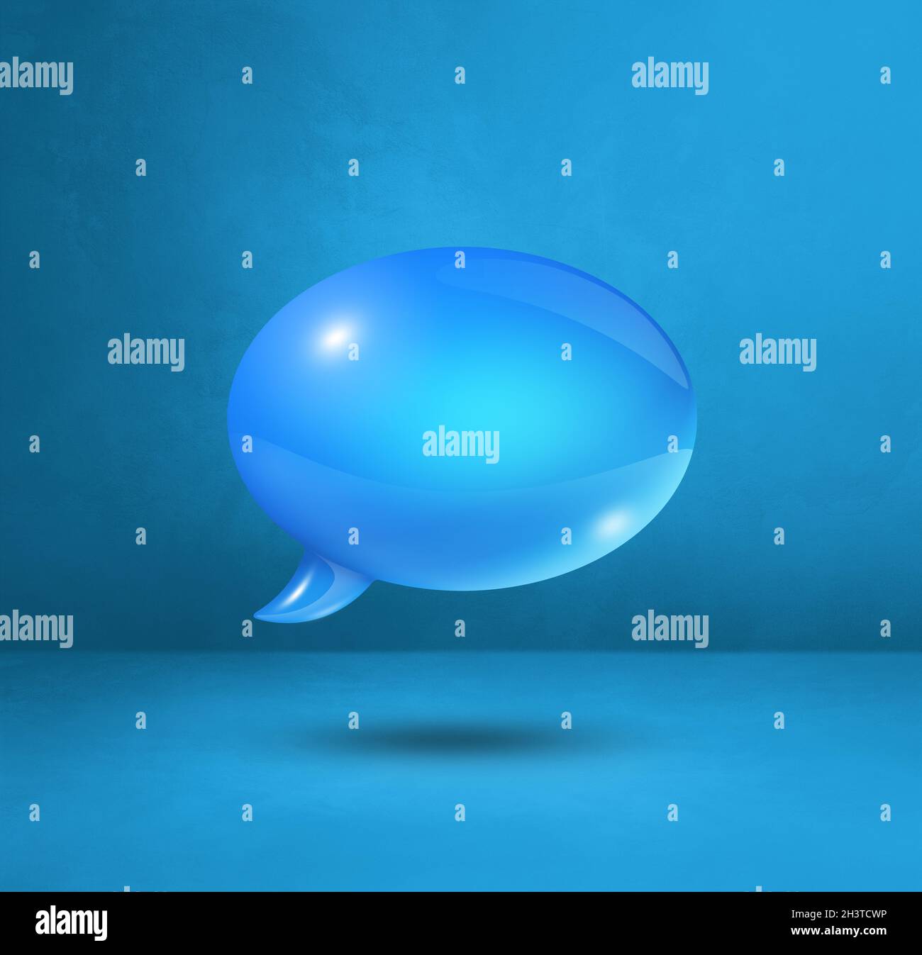 Blue speech bubble on cyan square background Stock Photo