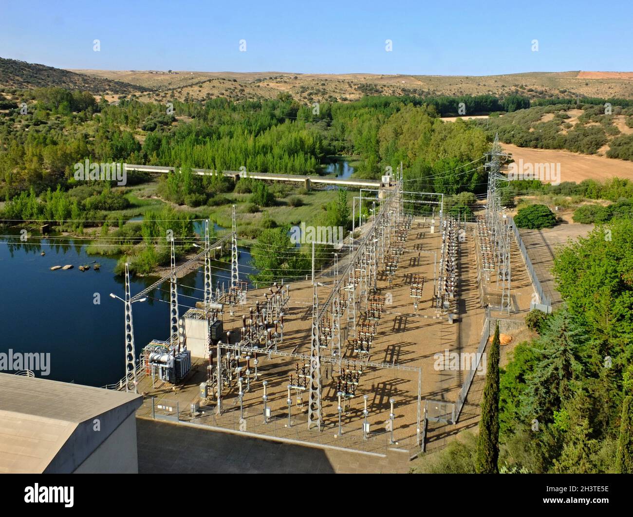 Electricity generation at the Orellana Embalse, Extremadura - Spain Stock Photo