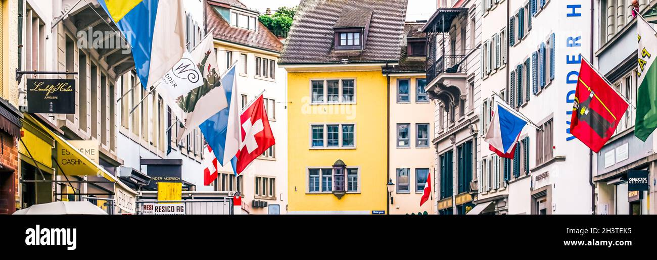 Shopping streets and historic Old Town buildings, shops and luxury