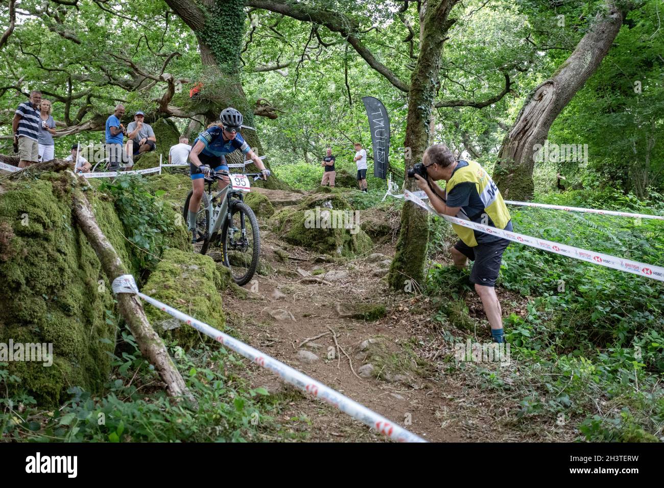 Mountain Bike racers at Nationals. Newnham Park, Plymouth, Devon, England, UK, GB, Europe. Stock Photo