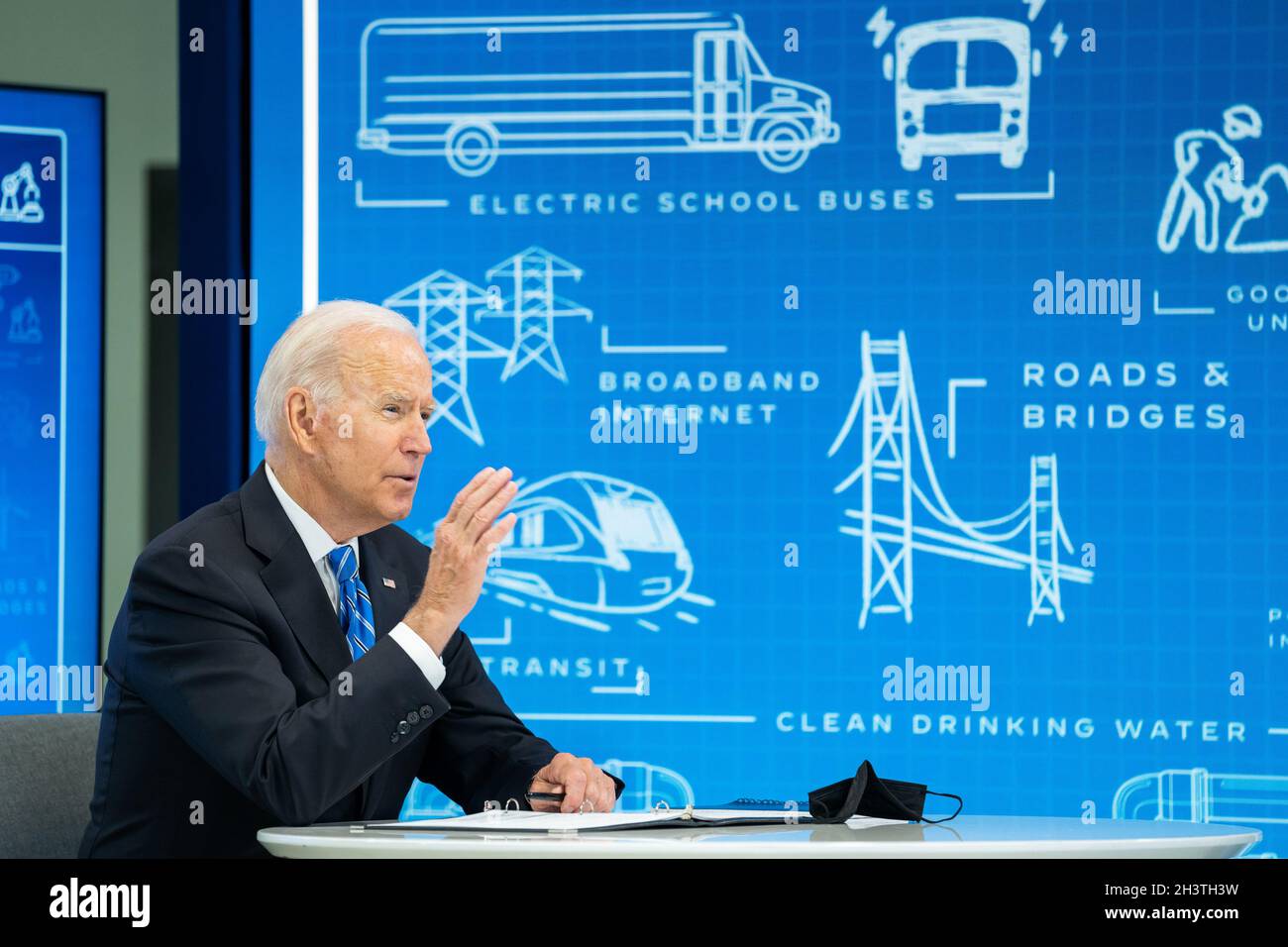 WASHINGTON DC, USA - 11 August 2021 - US President Joe Biden meets virtually with governors, mayors, county officials and tribal leaders to discuss in Stock Photo